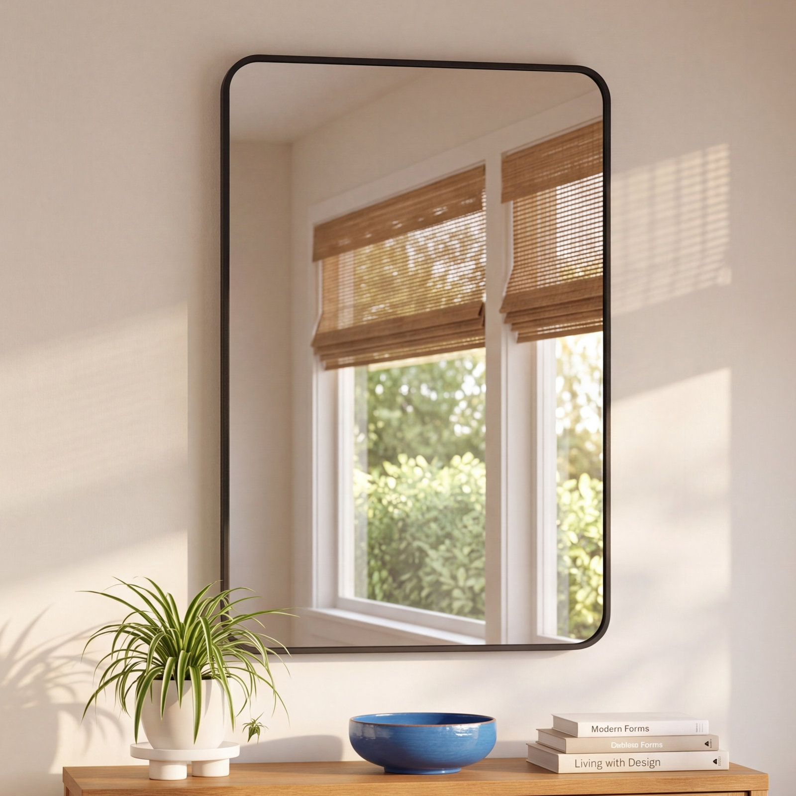 Sabine Metal Rounded Rectangle Wall Mirror, 36" x 24", Black