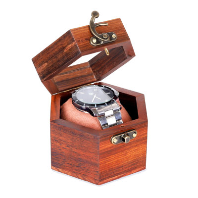 Watch Box For Men Single Slot Watch Display Case Mens Watch Box Organizer Dark Rosewood Watch Cases