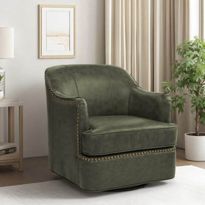 Whitlock Leather Match Swivel Barrel Chair
