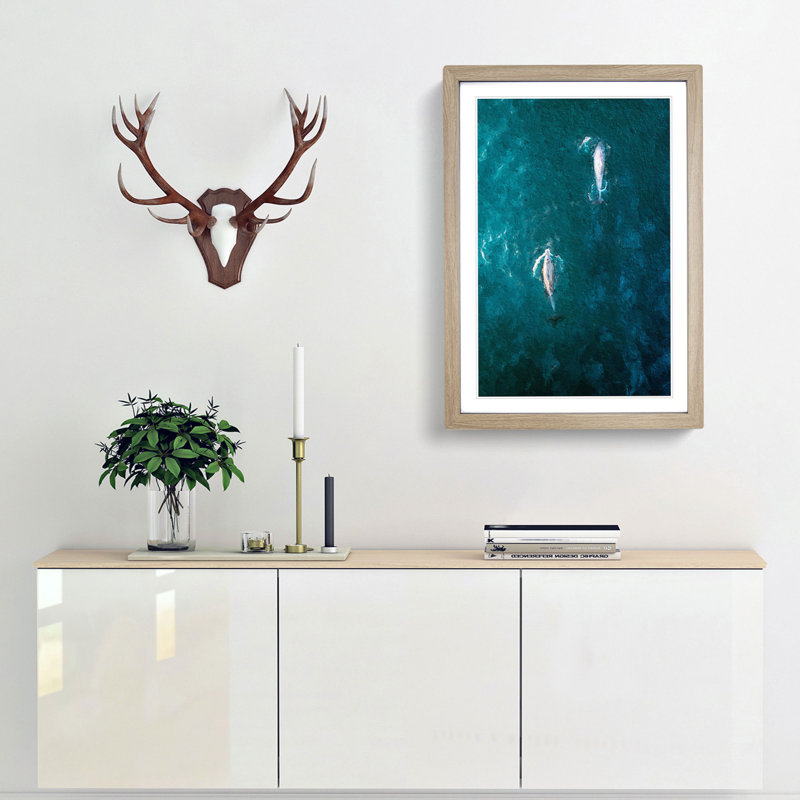 Dolphins Heading North - Picture Frame Painting Print, 65cm H x 48cm W x 2cm D, Oak Framed