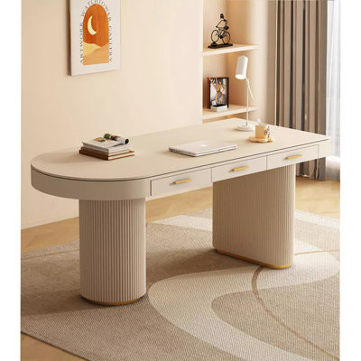 Bureau de comptoir en pierre frittée de style crème