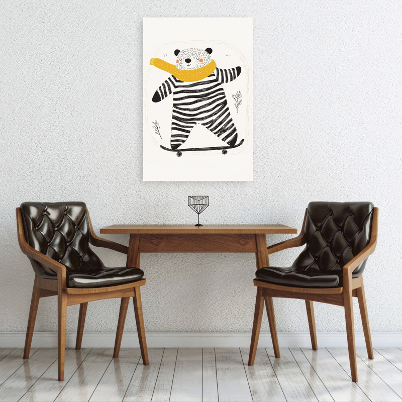 Playful Bear Skateboarding Playful Whimsical Contemporary Bear Wall Art Print 1 Piece Wrapped Canvas Wall Art
