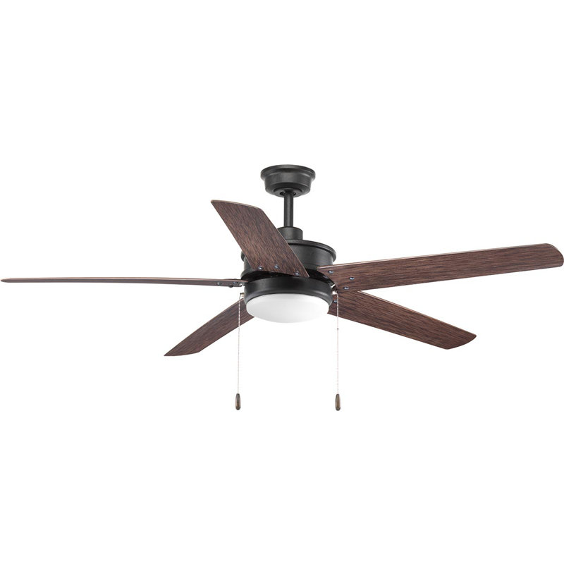 Whirl 60'' Ceiling Fan with LED Lights, Forged Black with Toasted Oak Blades