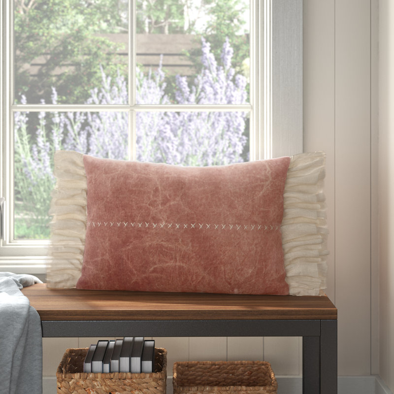 Coussin décoratif large en marbre à pampilles, Rosé, L 22 po x H 22 po x P 5 po