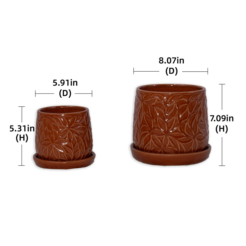 Ensemble de 2 pots de fleurs en céramique, jardinière moderne de 7 po pour patio, jardin, rebord de fenêtre, Rouge