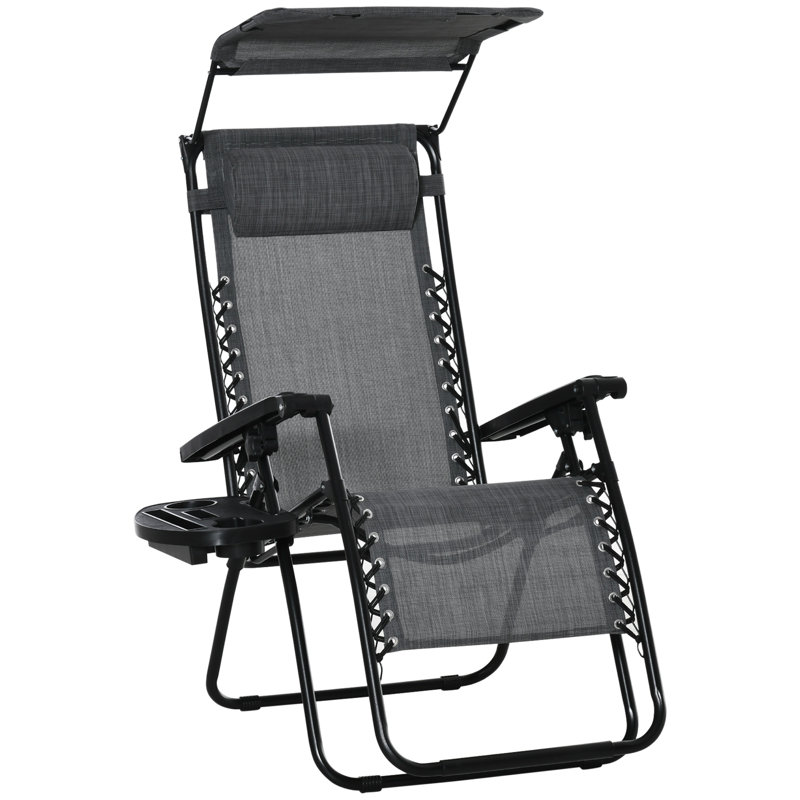 Inglewood Foldable Reclining Garden Chair Headrest Zero Gravity, Grey