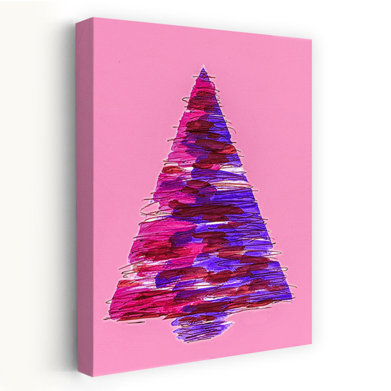Pink Abstract Christmas Tree Abstract Colorful Contemporary Christmas Tree Winter Landscape Wall Art Print