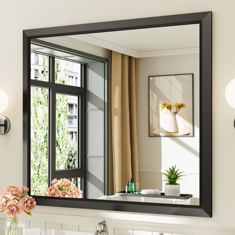 Modern & Contemporary Beveled Metal Framed Rectangular/Square Bathroom Vanity Mirrors with HD Tempered Glass, 40" x 36"