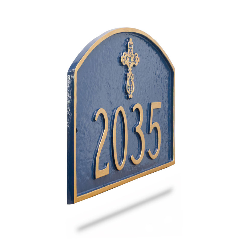 plaque d’adresse murale sur 1 ligne Prestige, Bleu de mer / doré