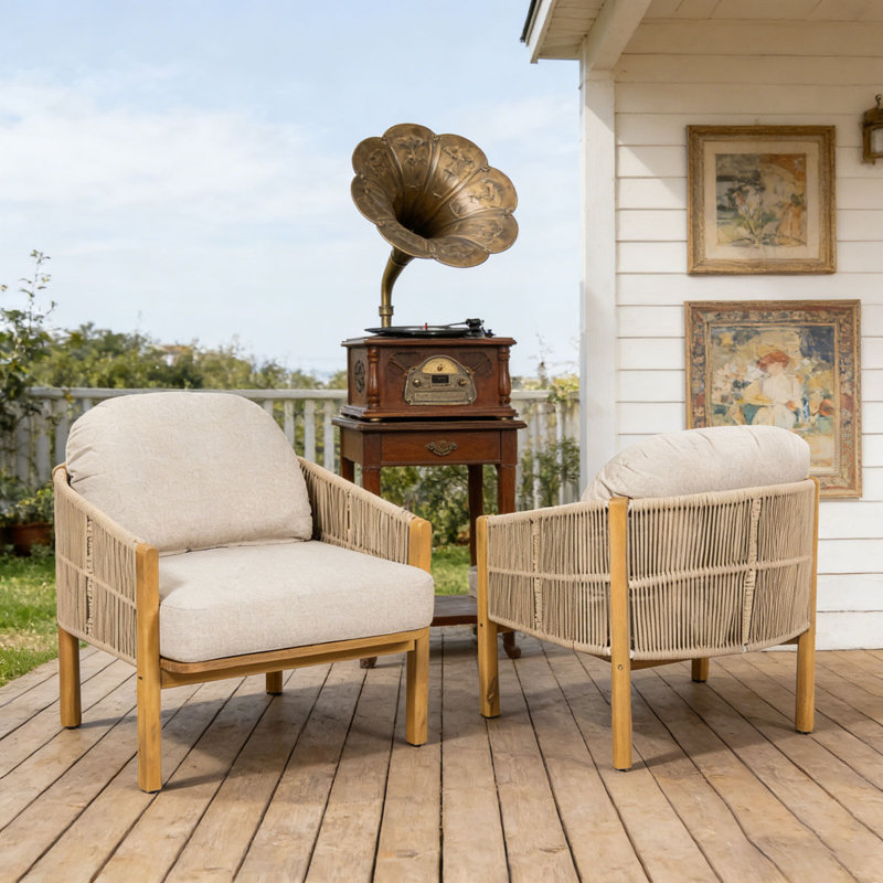 Outdoor Wood Club Chair, Beige-Quantity 2