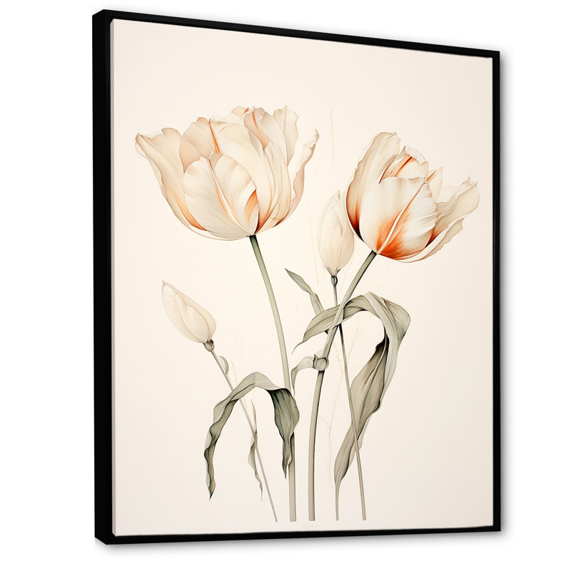 Minimalisme, tulipes blanches symphonie IV sur toile, Cadre flottant noir, H 32 po x l 24 po x P 1 po