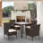 5 Piece Patio Outdoor Dining Set, Wicker 4 Rattan Chairs, Square Tempered Glass Table and Cushions