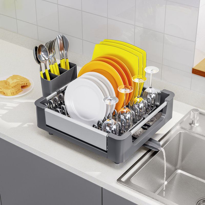 Égouttoir à vaisselle réglable en acier inoxydable, égouttoir à vaisselle extensible, égouttoir à assiettes, égouttoir à vaisselle de très grande capacité