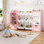 Rangement pour jouets de 168 cm de large avec 10 bacs en plastique, tablette et rangement pour jouets pour enfants avec 2 tableaux blancs magnétiques, 2 tiroirs et 2 placards pour chambre d'enfant, rose-129503908