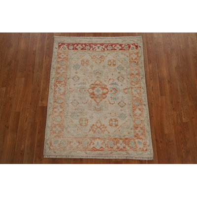 Tapis beige en laine noué à la main de conception unique 3 pi x 3 pi 11 po New Age