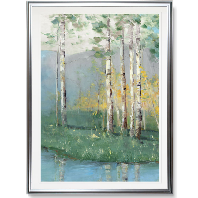 «Birch Reflections IV», reproduction, H 24 po x l 20 po x 1,5 po, Cadre argenté