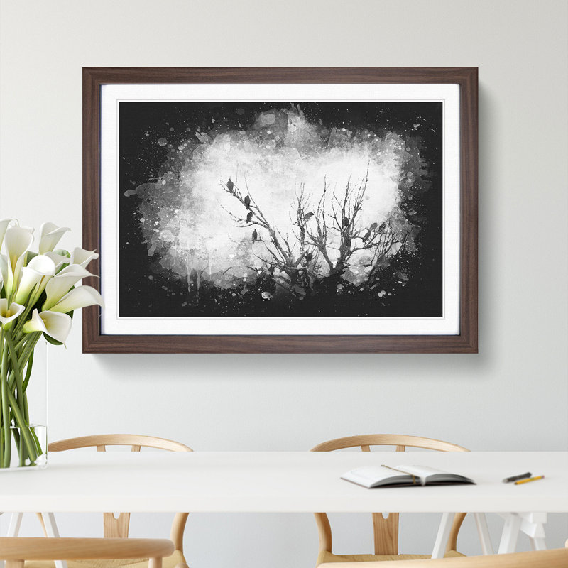 Birds In The Trees - Single Picture Frame Print on MDF, 33cm H x 45cm W x 2cm D, Walnut