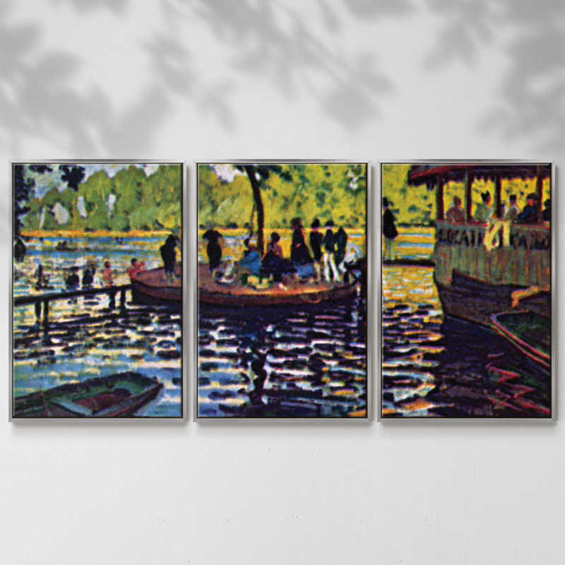 La Grenouillère par Monet, reproduction sur toile 3 pièces, H 40 po x l 78 po x P 2 po, Argent