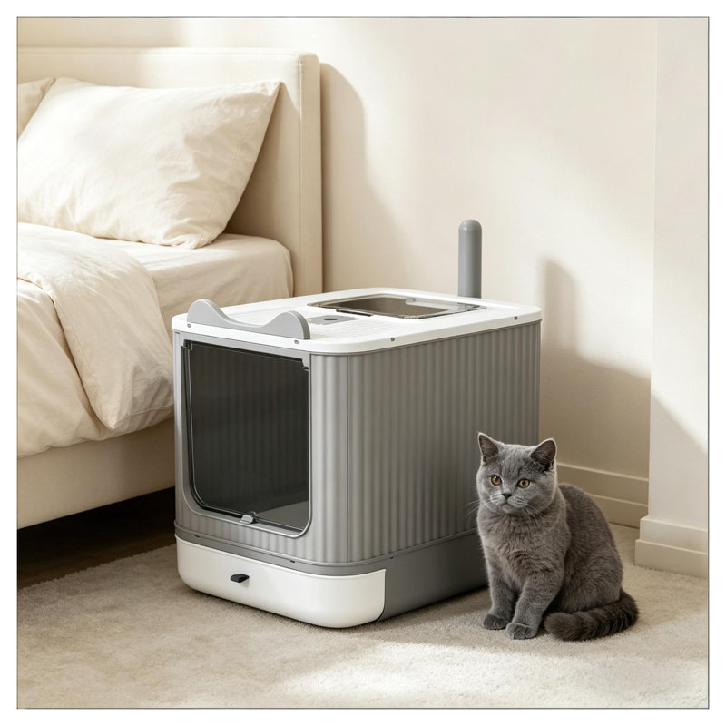 Bac à litière pour chat avec bac coulissant et bac de sortie en plastique ABS facile à nettoyer pour petits et moyens chats