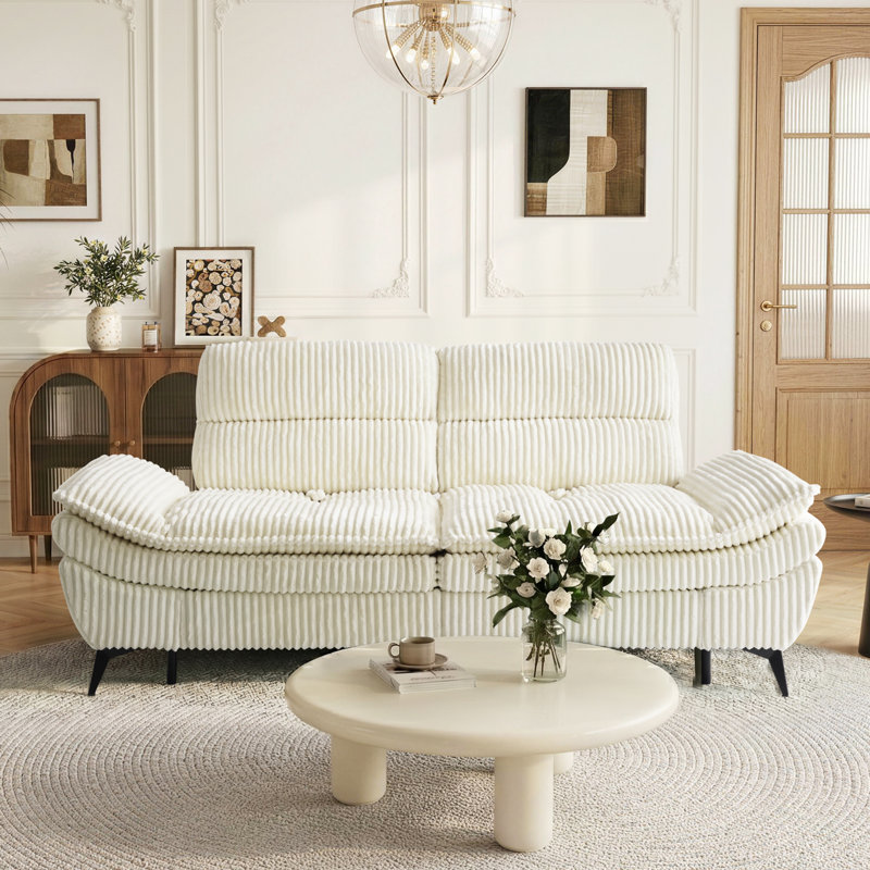 93" Modern Corduroy Sofa, Oversized Deep Seat Sleeper Couch With Adjustable Backrest For Living Room, Beige
