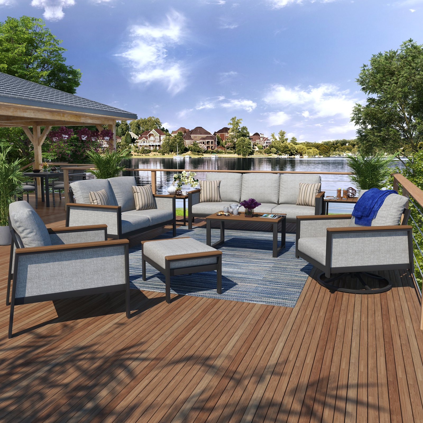 Townsend 8-Person Patio Seating Group, Canvas Granite