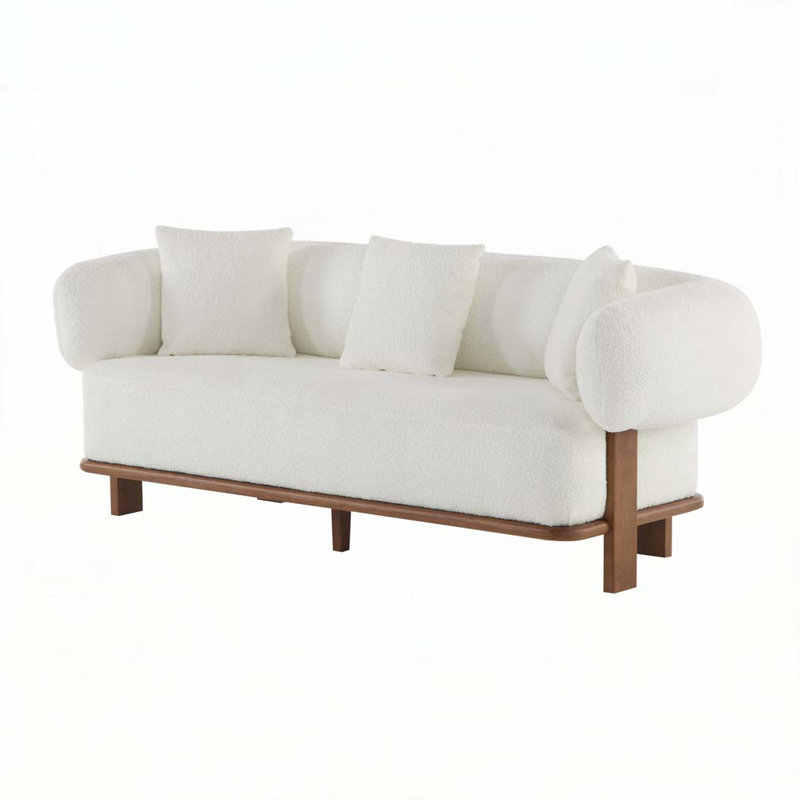 Canapé à accoudoirs arrondis de 82,25 po de largeur avec pieds en bois d'hévéa, Beige