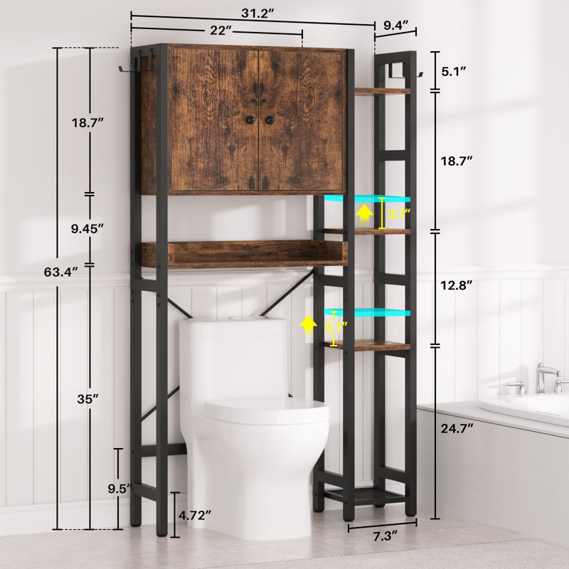 Armoire de rangement à 7 niveaux avec portes, organisateur de salle de bain avec tablette réglable, Noyer / noir