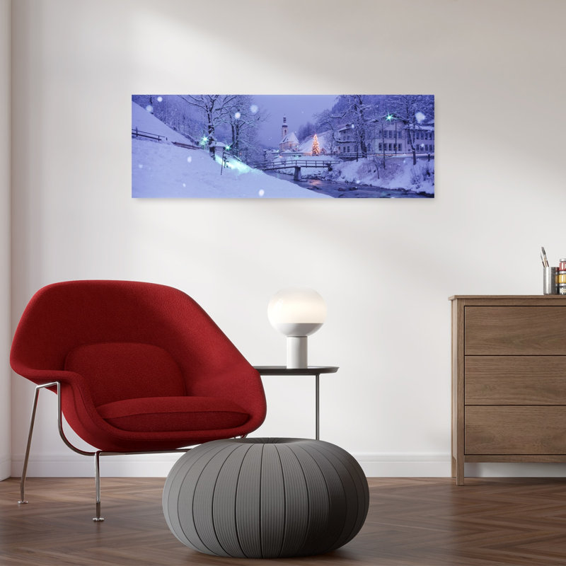 Hiver Ramsau, Allemagne, art abstrait contemporain, H 12 po x l 36 po