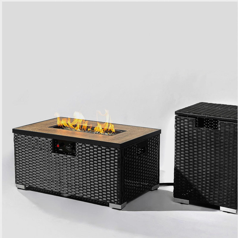 Bamboo fire pit table with tank stand and ceramic tile top, Dark Gray