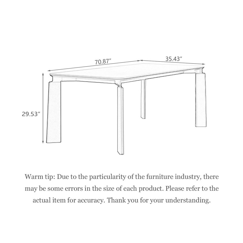 Cream-style Rectangular Sintered Stone Dining Table, 29.53"H x 70.87"L x 35.43"W