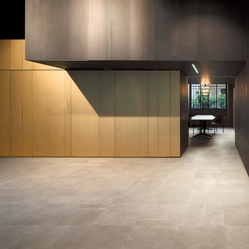 Lines 24x24 Matte Brass Inlay Porcelain Tile, Greige