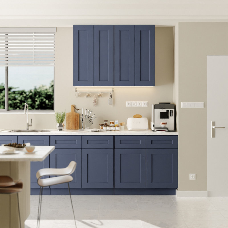 Armoire murale en bois massif bleu marine Shaker 30 po, Bleu, H 30 po x l 30 po x P 12 po