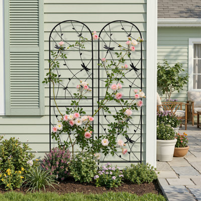 Outdoor Metal Garden Trellises – Freestanding Arch Trellis for Climbing Plants, Set of 2