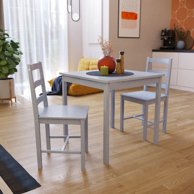 Maymie 2 - Person Pine Solid Wood Dining Set, Grey