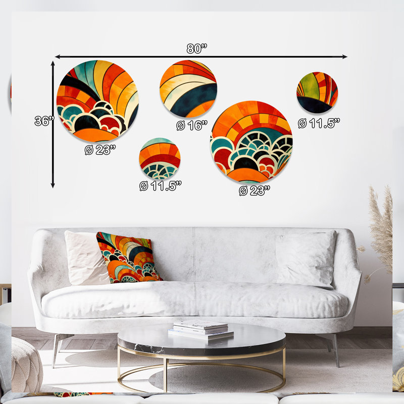 Décoration murale orange géométrique abstraite de forme I - Décoration géométrique moderne en métal