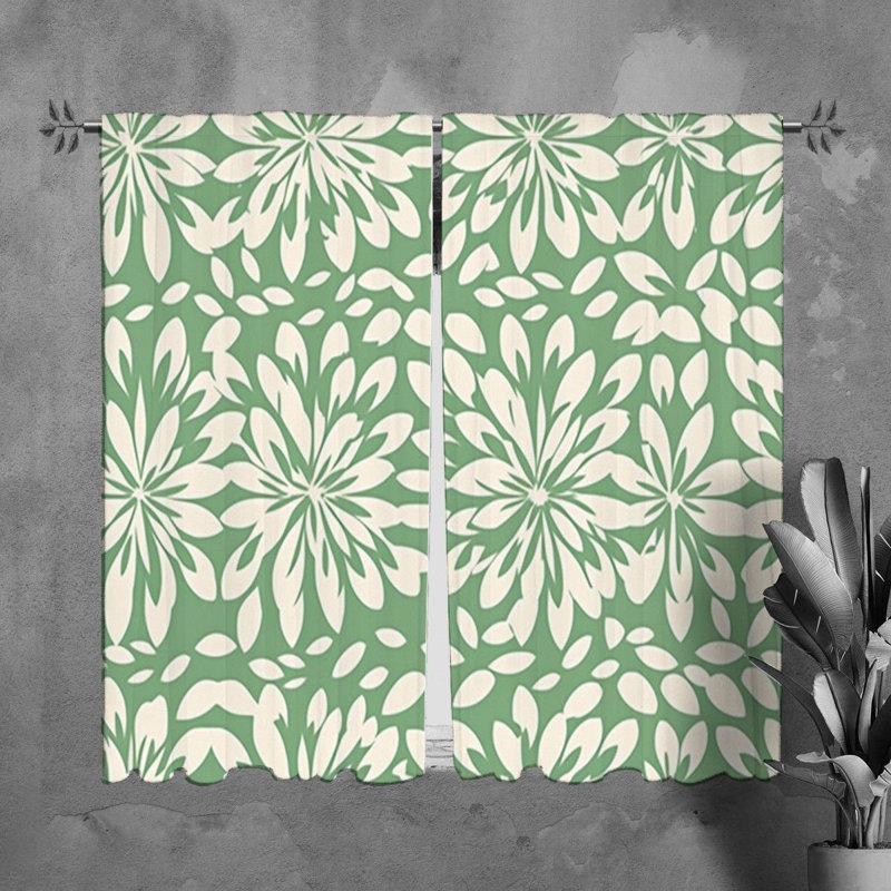 Motif floral de rideaux de fenêtre - Drapes vertes - 6039, L 40 po x L 82 po