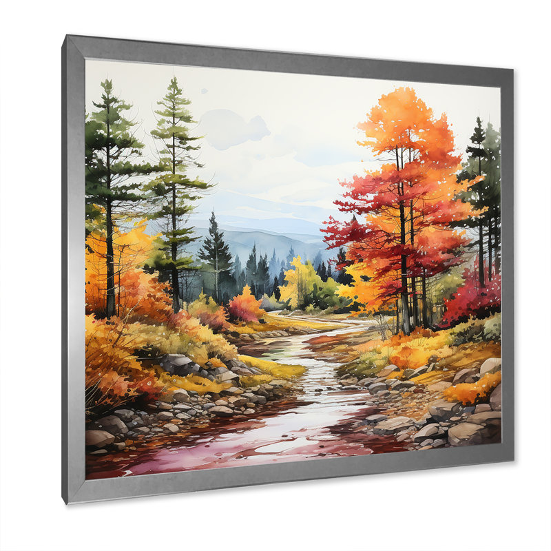Art mural orange rivière orange tranquillité IV - rivière, H 30 po x l 30 po x P 1,5 po, Cadre simple argenté