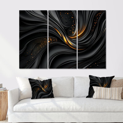 Quantum noir et feuilles dorées I - ensemble de reproduction d'art abstrait fractal mural