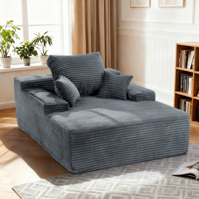  Chaise Lounge Sofa, Upholstered Corduroy Single Couch, Sleeper Sofa Bed With 3 Pillows, Single Couch For Living Room Or Bedroom , No Assembly Required