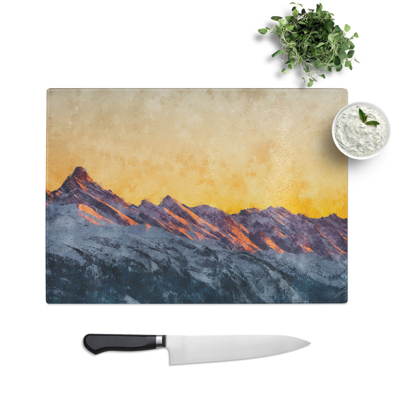 Tempered Glass Mountain Colours Chopping Board, 28.5 cm x 39 cm