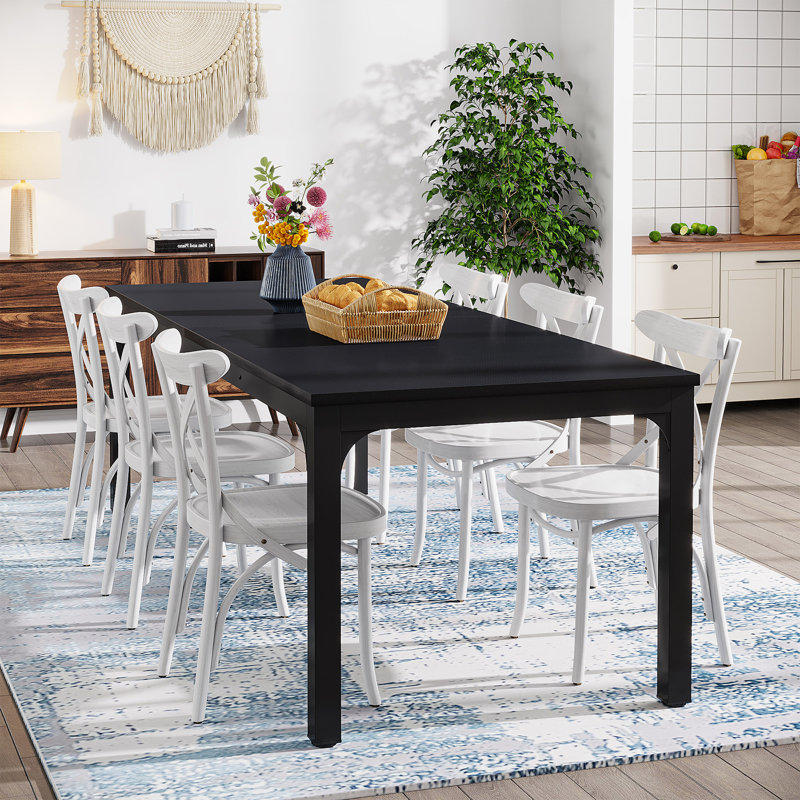 Frodeen Rectangular Large Long Dining Table, Black, Black