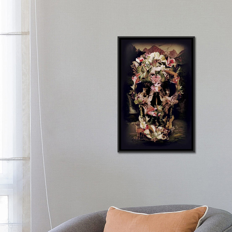 «Jungle Skull» par Ali Gulec, impression sur toile tendue, H 26 po x l 18 po x P 1,5 po, Toile encadrée noire, Pas de tapis