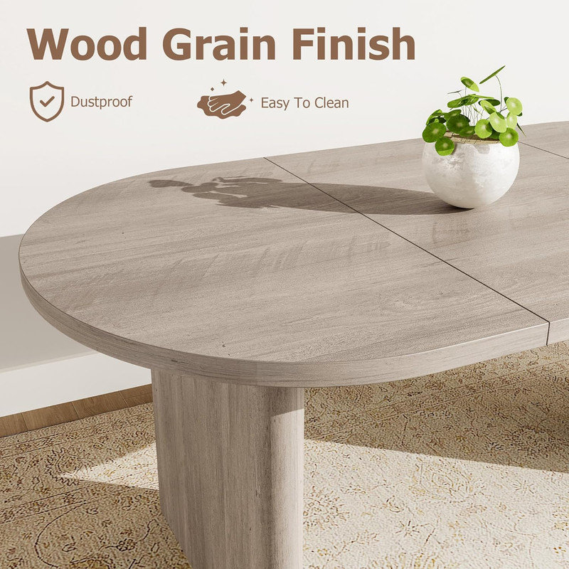 Oval Farmhouse Dining Table for 6-8 People, 63" Long Kitchen Table with Thick Wooden Base for Dining Room, Living Room, Office