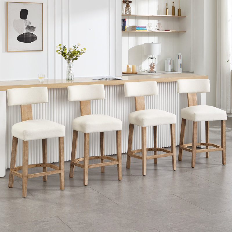 Upholstered 27.7'' Counter Stools With Curved Back And Solid Wood Frame, Beige