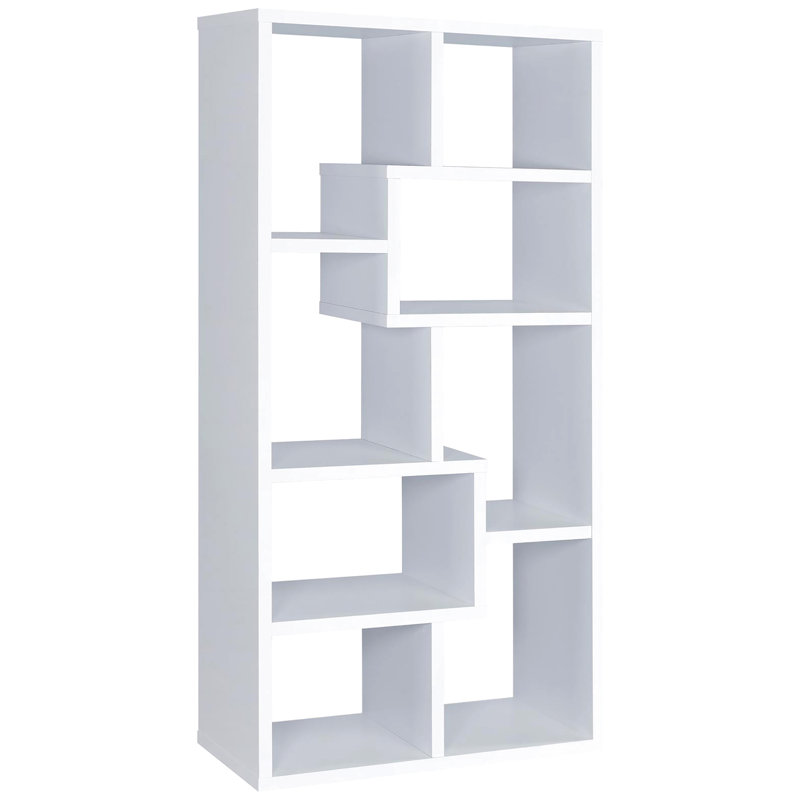 Bibliothèque blanche à 8 tablettes géométriques - idéale pour le bureau à la maison fonctionnel et élégant