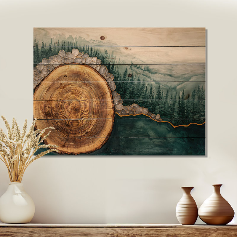 Glissade sur bois, paysage de cristaux liquides, impression sur bois de forêt, sur bois de pin naturel, H 10 po x l 20 po