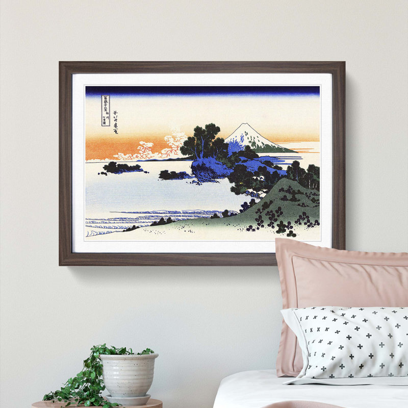 Shichiri Beach by Katsushika Hokusai - Picture Frame Painting Print, 48cm H x 65cm W x 2cm D, Walnut Framed