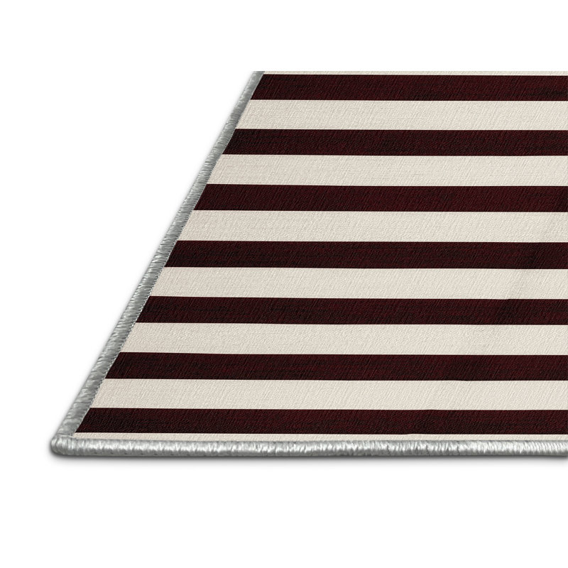 Tapis beige à rayures horizontales lavable à la machine, Carré 4 pi
