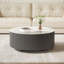 Table basse ronde moderne mobile avec roulettes, 2 tiroirs-2052296077
