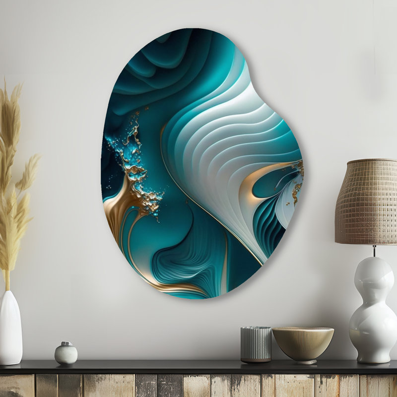 Abstrait géométrique turquoise II - marbre, forme irrégulière, décoration murale en métal, reproduction d'art asymétrique moderne